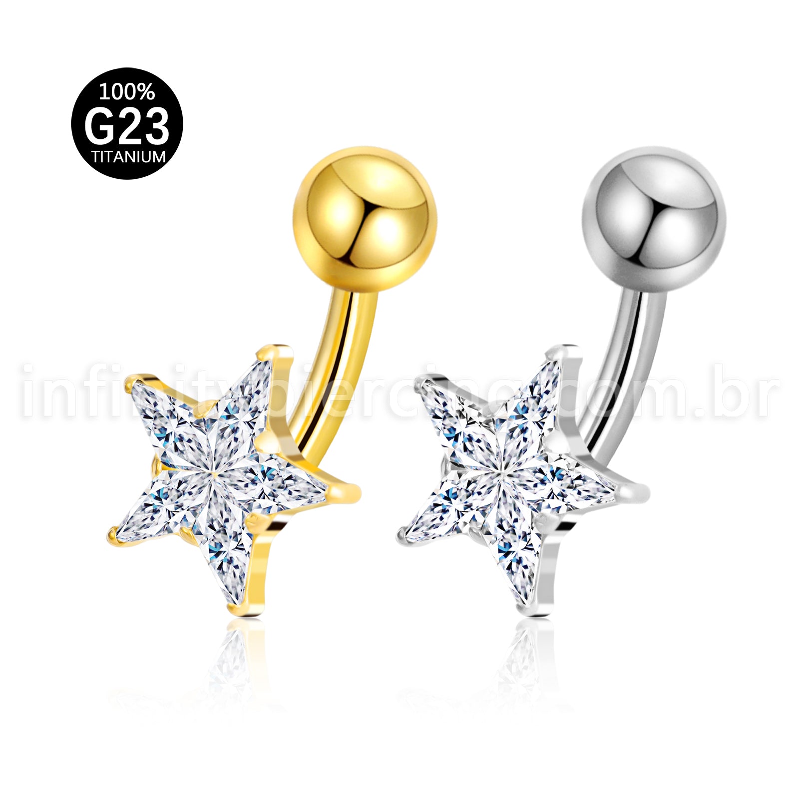 Piercing Banana Titânio Estrela Zircônia Cravejada
